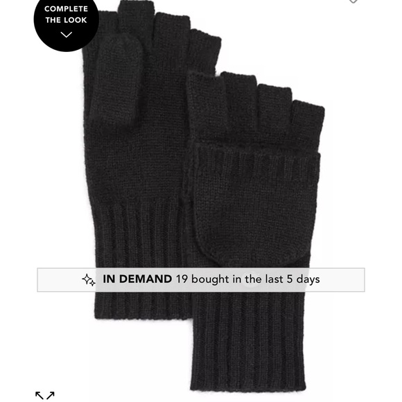 NWT C by Bloomingdale’s Cashmere Ribbed Knit Pop Top Mittens - Picture 4 of 6